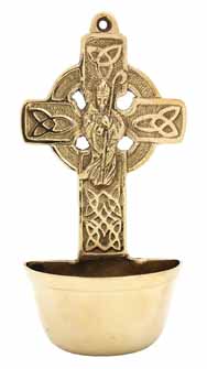 Brass St. Patrick Celtic Cross Holy Water Font