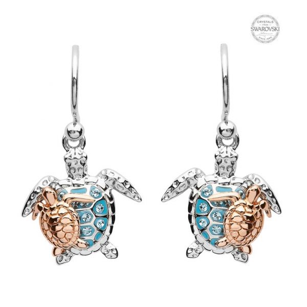 superávit Buzo prototipo Mother and Baby Turtle Drop Earrings Clear Swarovski Crystals Blue and Rose  Gold – House of Claddagh Irish Collections
