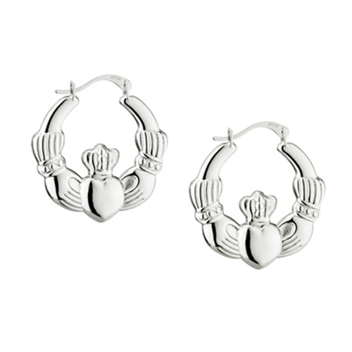 Sterling Silver Claddagh Hoop Earrings 34mm x 35mm 