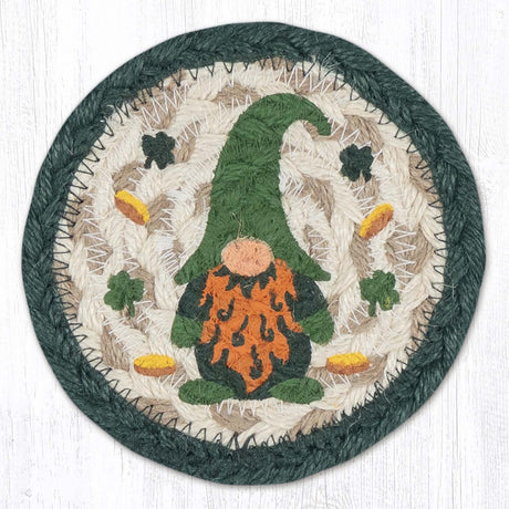 Shamrock Gnome Round Braided Jute Coaster Set of 2