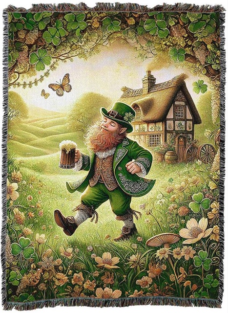 Blissful Leprechaun Cotton Throw