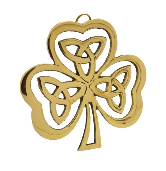 Irish Shamrock Trinity Knot Brass Wall Plaque