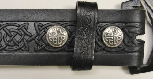 Leather Belt Strap with Embossed Celtic Knot Weave Pattern 1.5 Wide with Snaps 